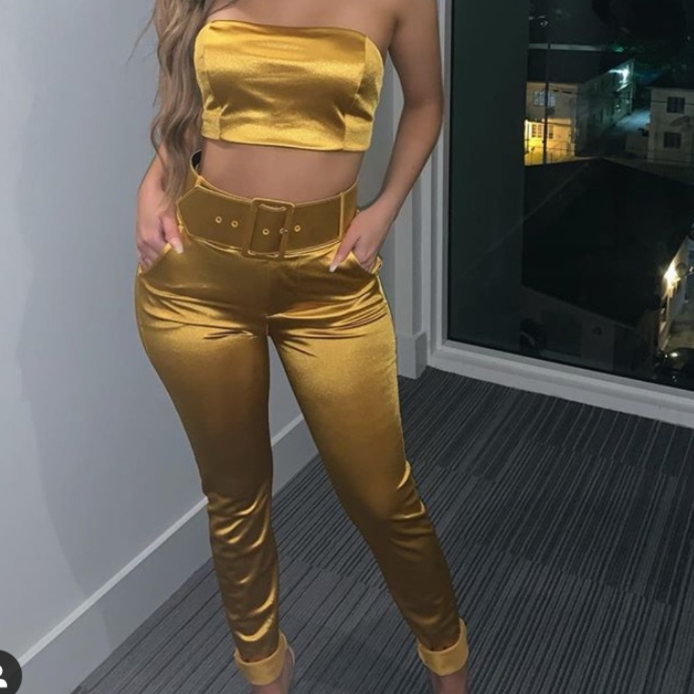 Gold metallic satin set
